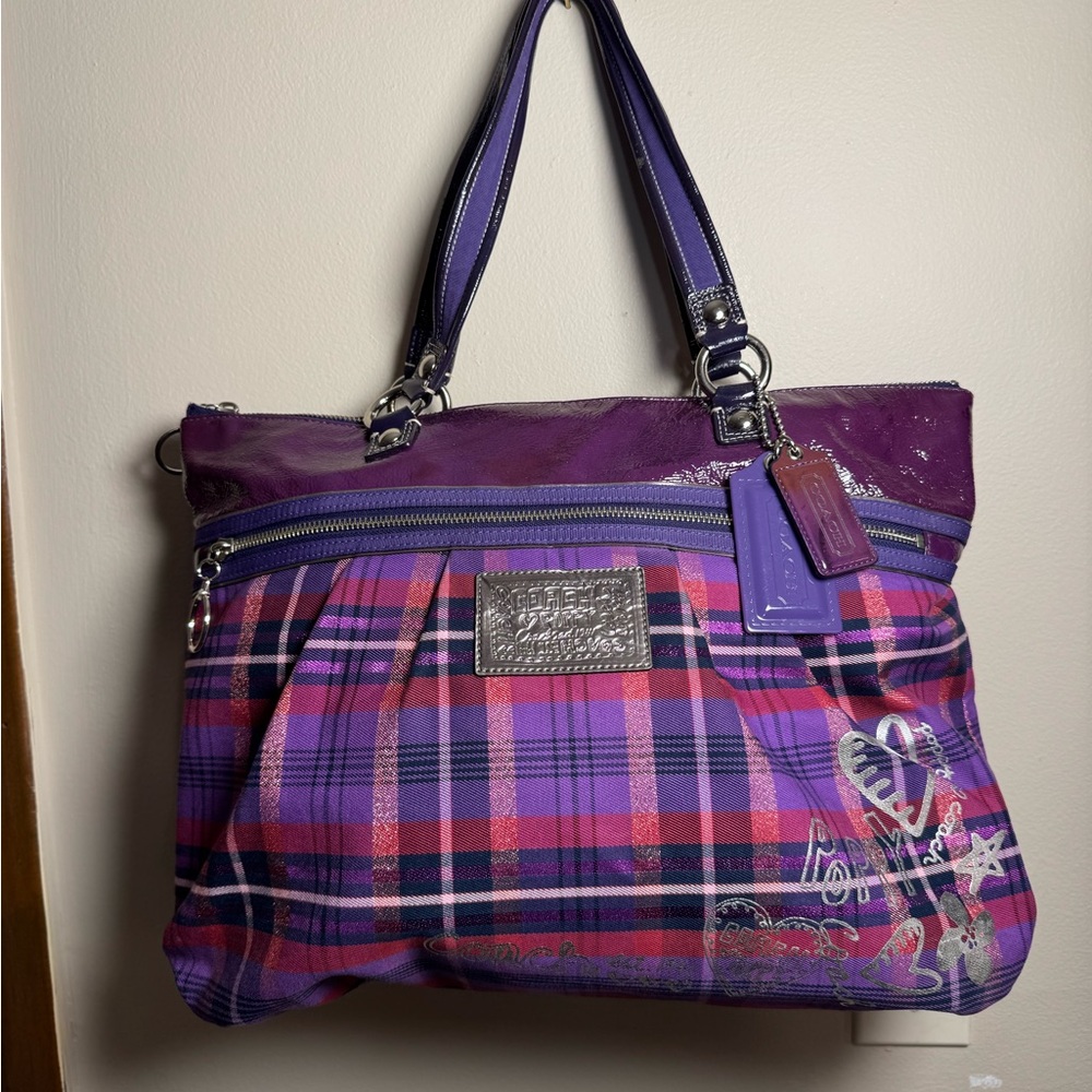 Coach Poppy Purple Plaid Women's Bag